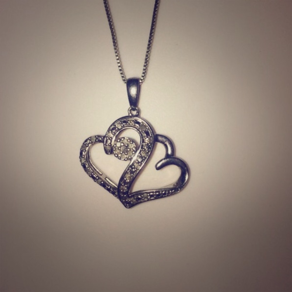 Double Heart Diamond Necklace w/Fine Italian Chain